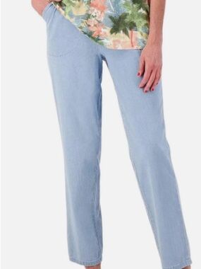 Denim and Co. original waist, side pocket, bleached denim jeans